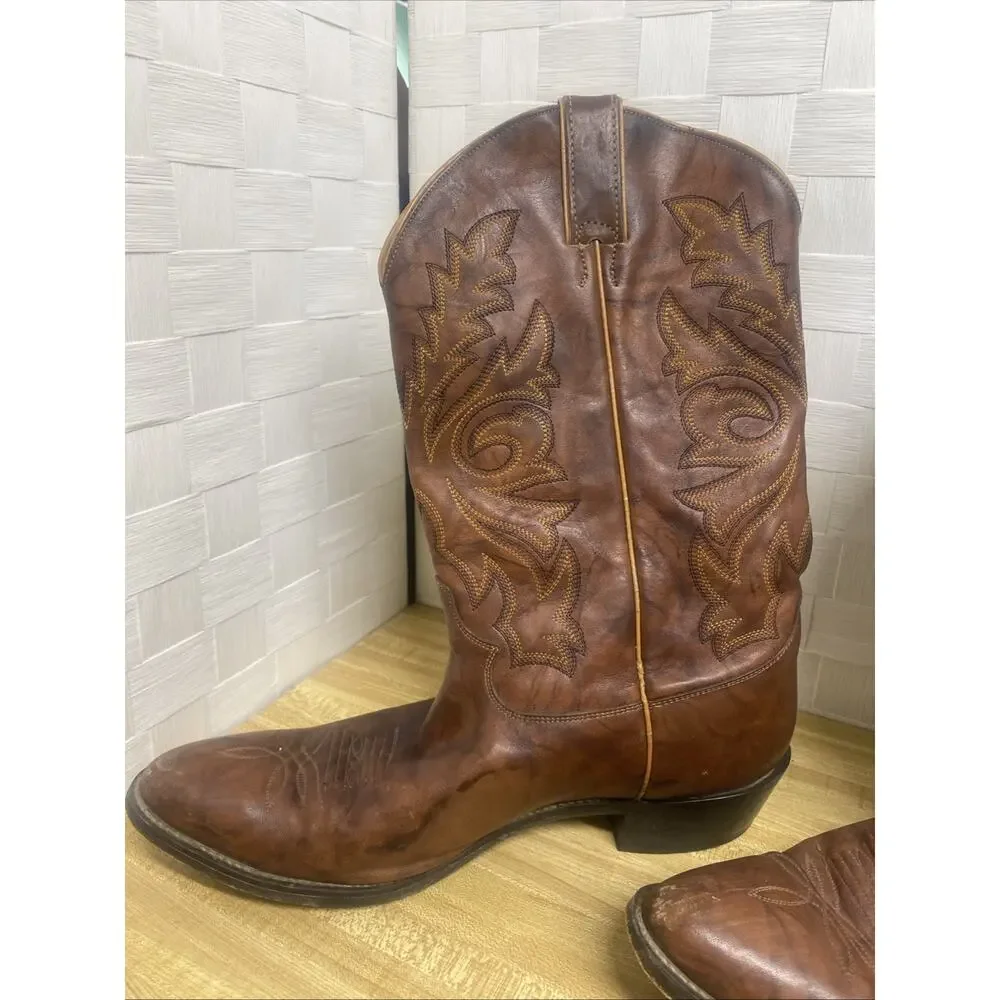 Men’s Cowboy Boots Justin 1560 Sz 12D Chestnut Embroidered Buck Leather Western
